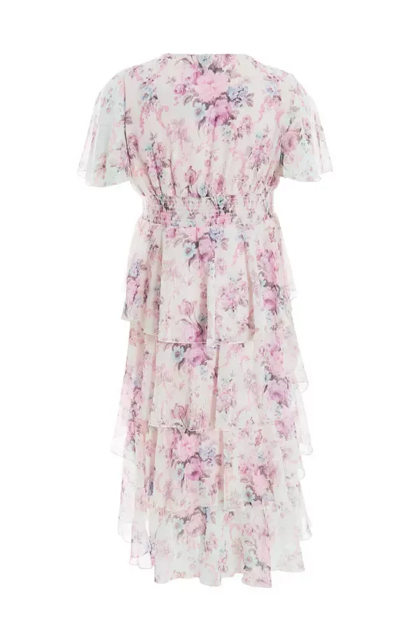 Quiz Clothing Dresses Curve Pink Chiffon Floral Dip Hem Tiered Midi Dress 8211 Women Quiz Clothing Dresses Curve Pink Chiffon Floral Dip Hem Tiered Midi Dress 8211 Women
