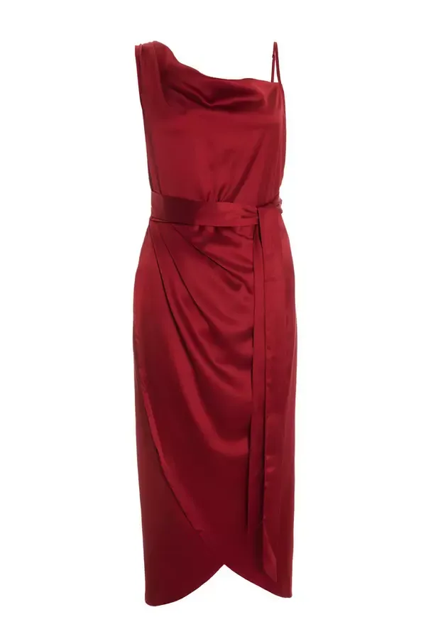Quiz Clothing Dresses Dark Red Satin One Shoulder Midi Dress 8211 Women