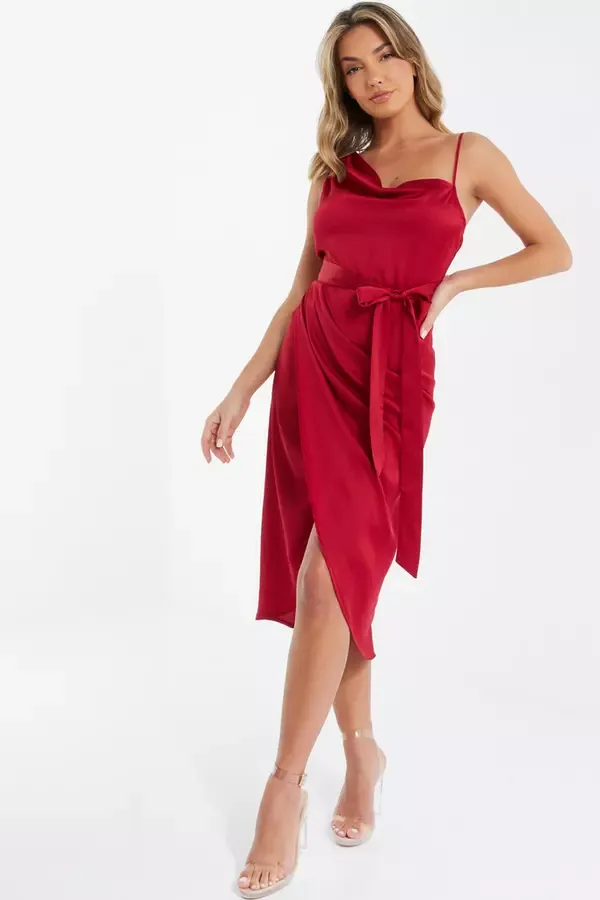Quiz Clothing Dresses Dark Red Satin One Shoulder Midi Dress 8211 Women