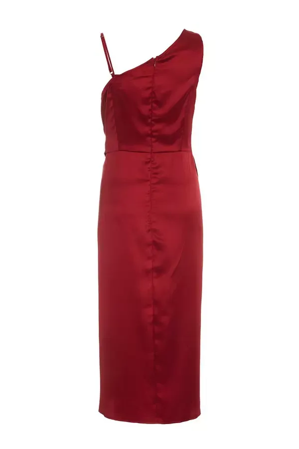 Quiz Clothing Dresses Dark Red Satin One Shoulder Midi Dress 8211 Women