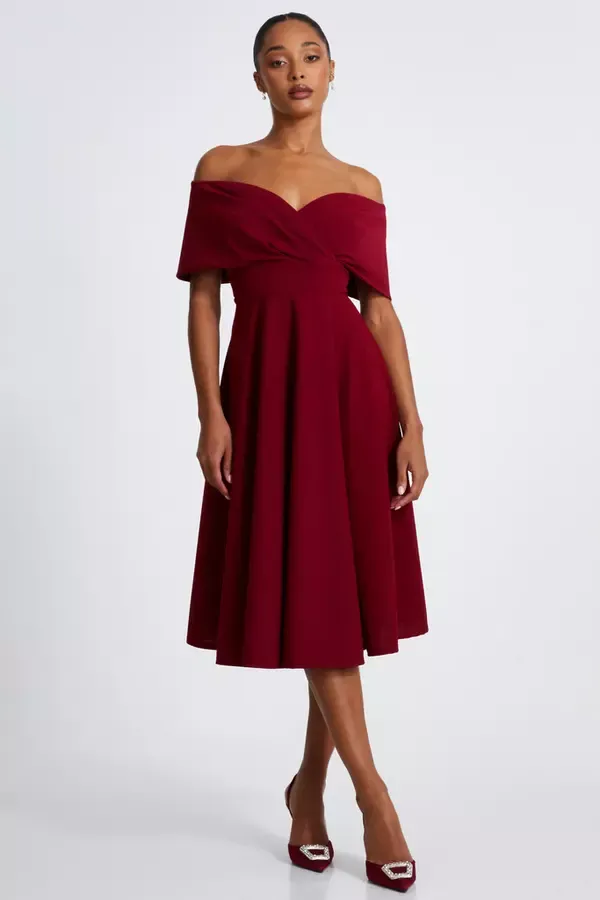 Quiz Clothing Dresses Dark Red Skater Midi Dress 8211 Women