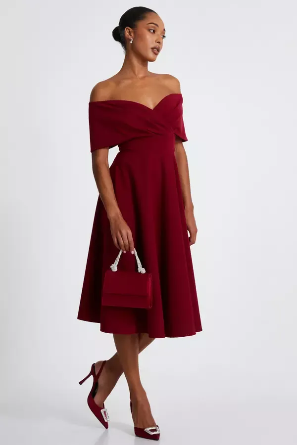 Quiz Clothing Dresses Dark Red Skater Midi Dress 8211 Women