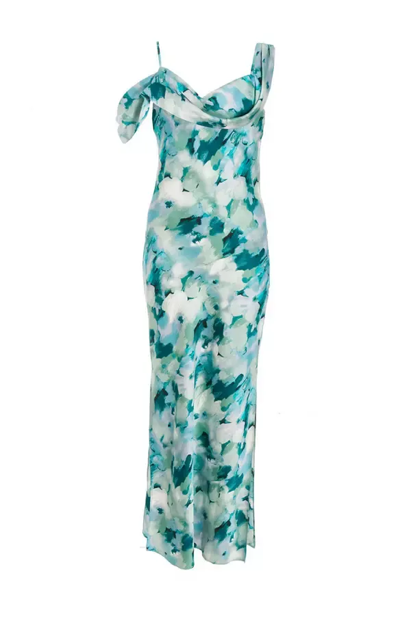 Quiz Clothing Dresses Green Floral Satin Asymmetric Midaxi Dress 8211 Women