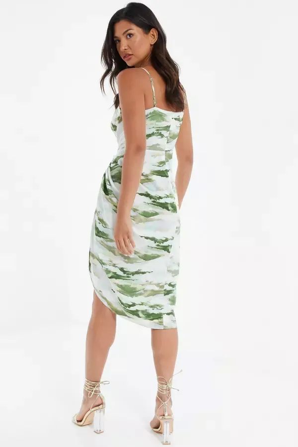 Quiz Clothing Dresses Green Marble Print Satin Midi Dress 8211 Women