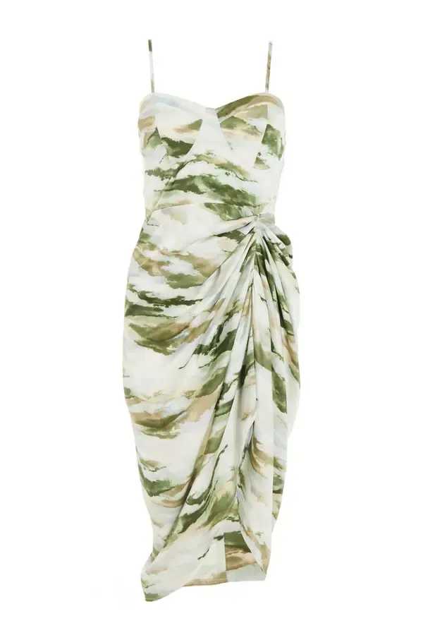 Quiz Clothing Dresses Green Marble Print Satin Midi Dress 8211 Women