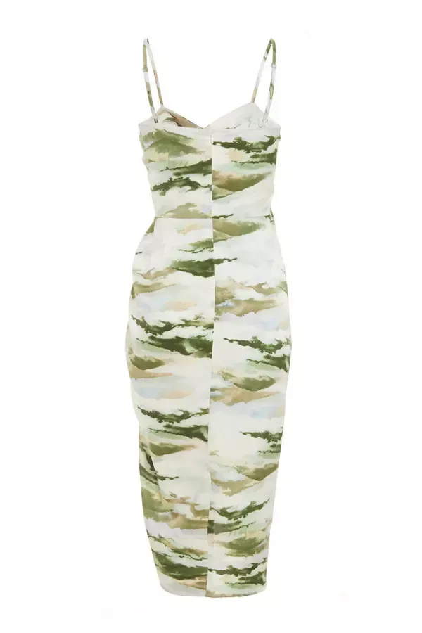 Quiz Clothing Dresses Green Marble Print Satin Midi Dress 8211 Women