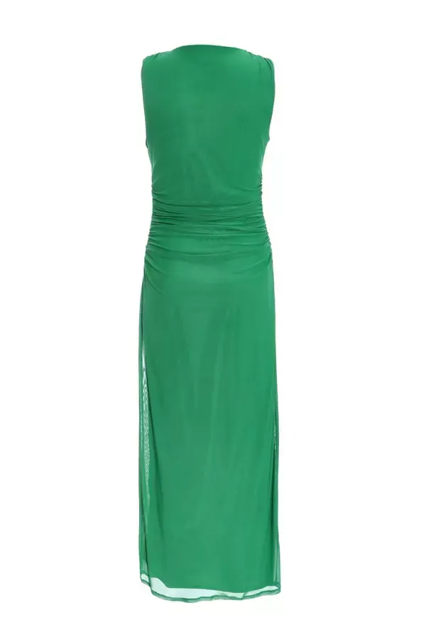Quiz Clothing Dresses Green Mesh Ruched Bodycon Midaxi Dress 8211 Women
