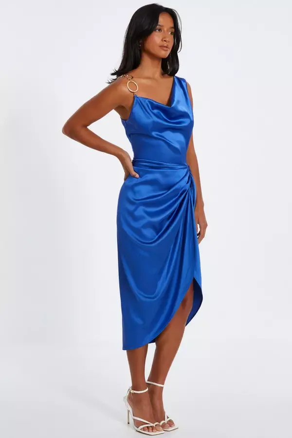 Quiz Clothing Dresses Indigo Satin Ruched Midi Dress 8211 Women