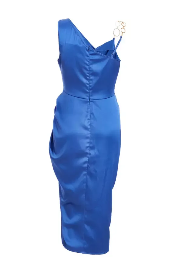 Quiz Clothing Dresses Indigo Satin Ruched Midi Dress 8211 Women