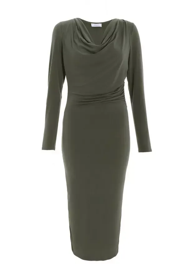 Quiz Clothing Dresses Khaki Cowl Neck Bodycon Midi Dress 8211 Women