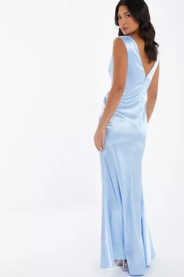 Quiz Clothing Dresses Light Blue Satin Wrap Split Leg Maxi Dress 8211 Women