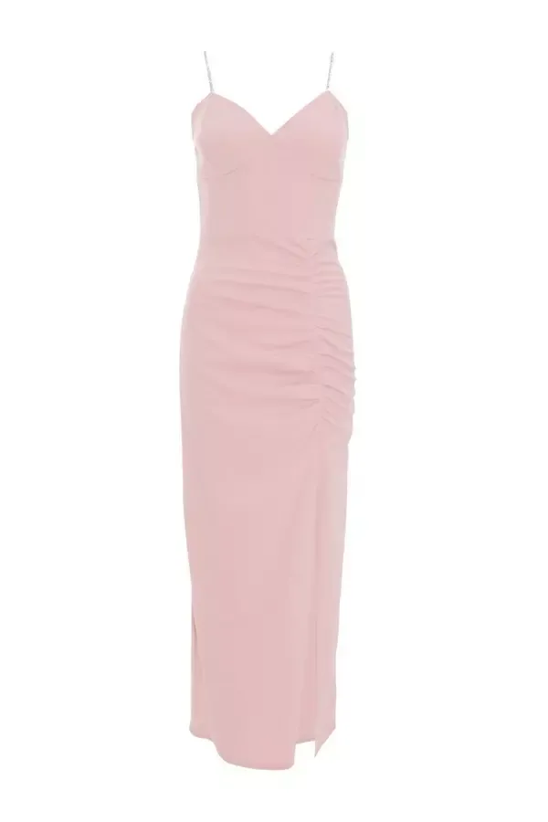 Quiz Clothing Dresses Light Pink Diamante Ruched Maxi Dress 8211 Women