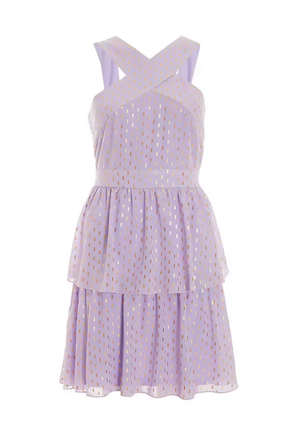 Quiz Clothing Dresses Lilac Chiffon Foil Tiered Mini Dress 8211 Women