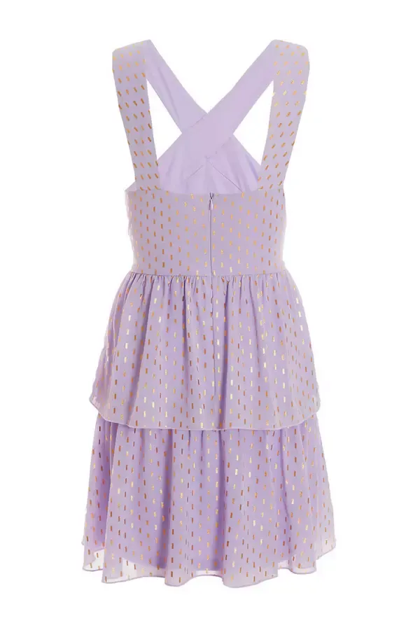 Quiz Clothing Dresses Lilac Chiffon Foil Tiered Mini Dress 8211 Women