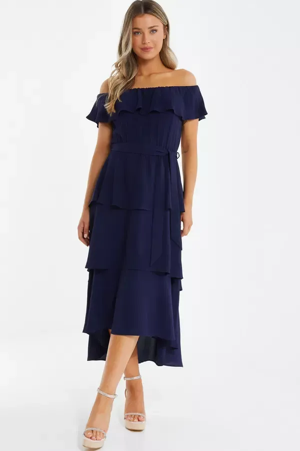 Quiz Clothing Dresses Navy Bardot Dip Hem Midi Dress 8211 Women