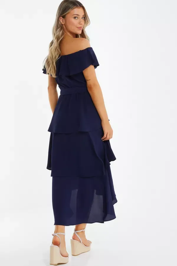 Quiz Clothing Dresses Navy Bardot Dip Hem Midi Dress 8211 Women