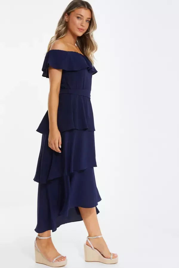 Quiz Clothing Dresses Navy Bardot Dip Hem Midi Dress 8211 Women
