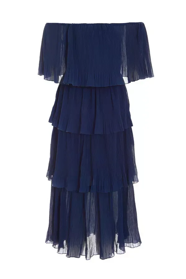 Quiz Clothing Dresses Navy Bardot Pleated Midaxi Dress 8211 Women