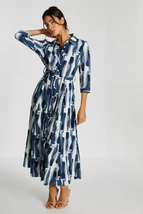 Quiz Clothing Dresses Navy Brush Stroke Midi Shirt Dress 8211 Women