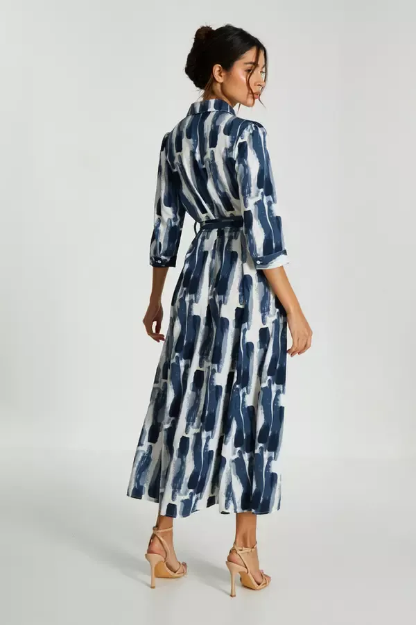 Quiz Clothing Dresses Navy Brush Stroke Midi Shirt Dress 8211 Women