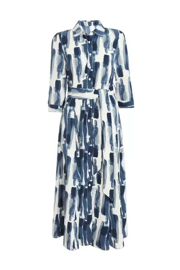 Quiz Clothing Dresses Navy Brush Stroke Midi Shirt Dress 8211 Women
