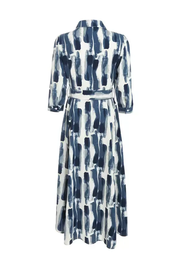 Quiz Clothing Dresses Navy Brush Stroke Midi Shirt Dress 8211 Women
