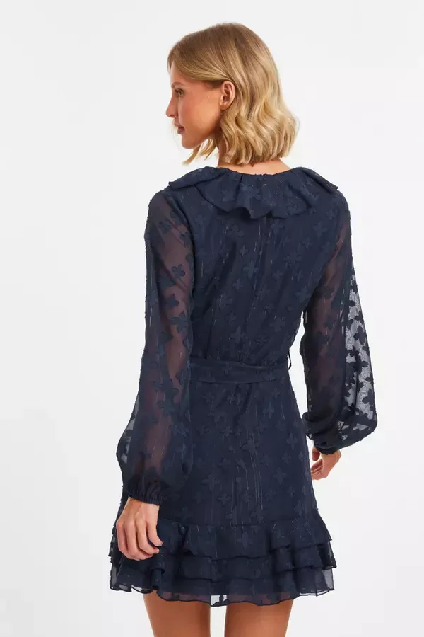 Quiz Clothing Dresses Navy Chiffon Dobby Mini Skater Dress 8211 Women