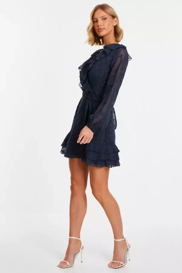 Quiz Clothing Dresses Navy Chiffon Dobby Mini Skater Dress 8211 Women