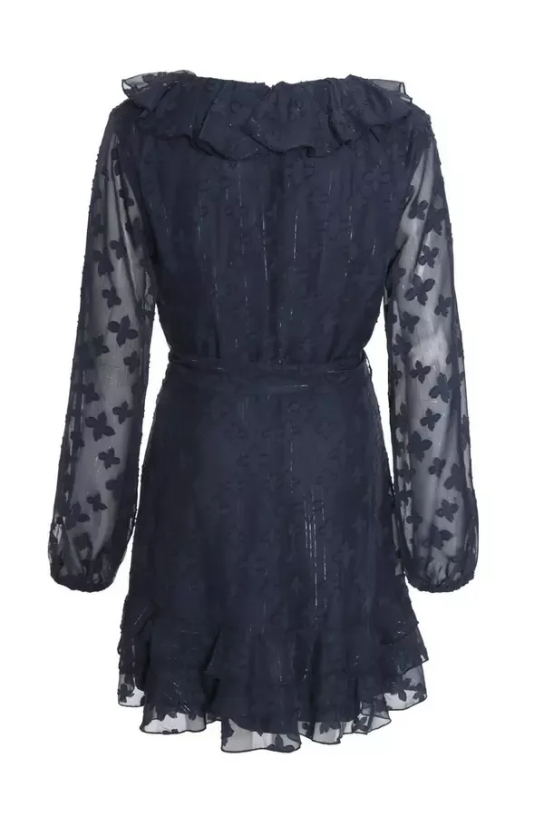 Quiz Clothing Dresses Navy Chiffon Dobby Mini Skater Dress 8211 Women