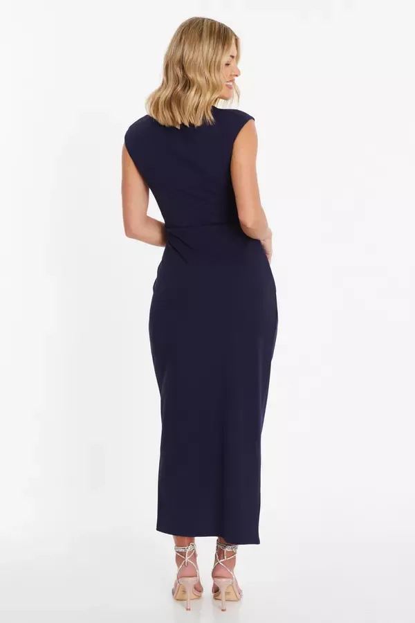 Quiz Clothing Dresses Navy Ruched Button Up Midaxi Dress 8211 Women