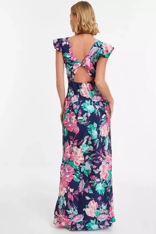 Quiz Clothing Dresses Navy Satin Floral Maxi Dress 8211 Women