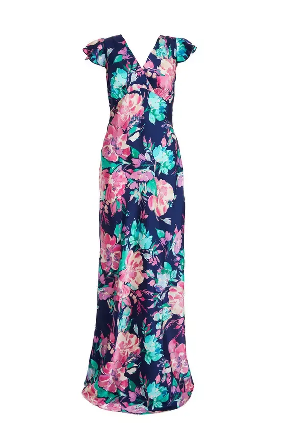 Quiz Clothing Dresses Navy Satin Floral Maxi Dress 8211 Women