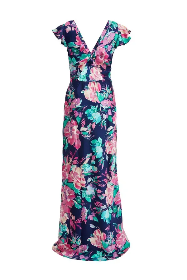 Quiz Clothing Dresses Navy Satin Floral Maxi Dress 8211 Women