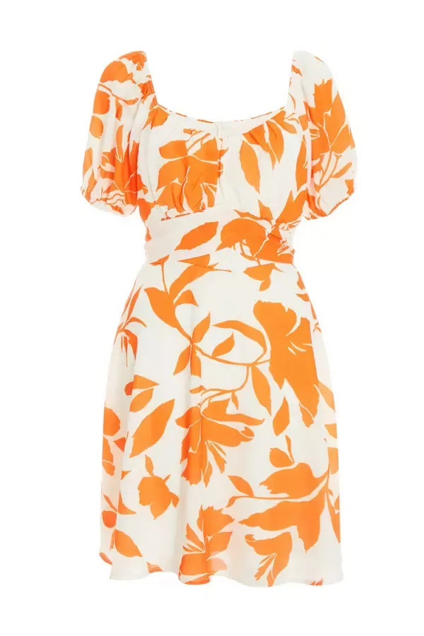 Quiz Clothing Dresses Orange Floral Skater Mini Dress 8211 Women