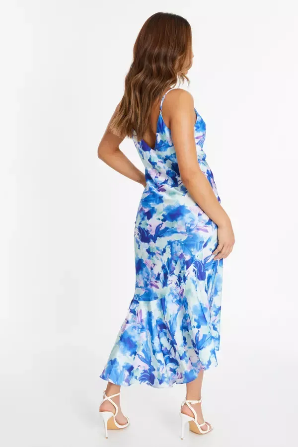 Quiz Clothing Dresses Petite Blue Marble Asymmetric Midaxi Dress 8211 Women