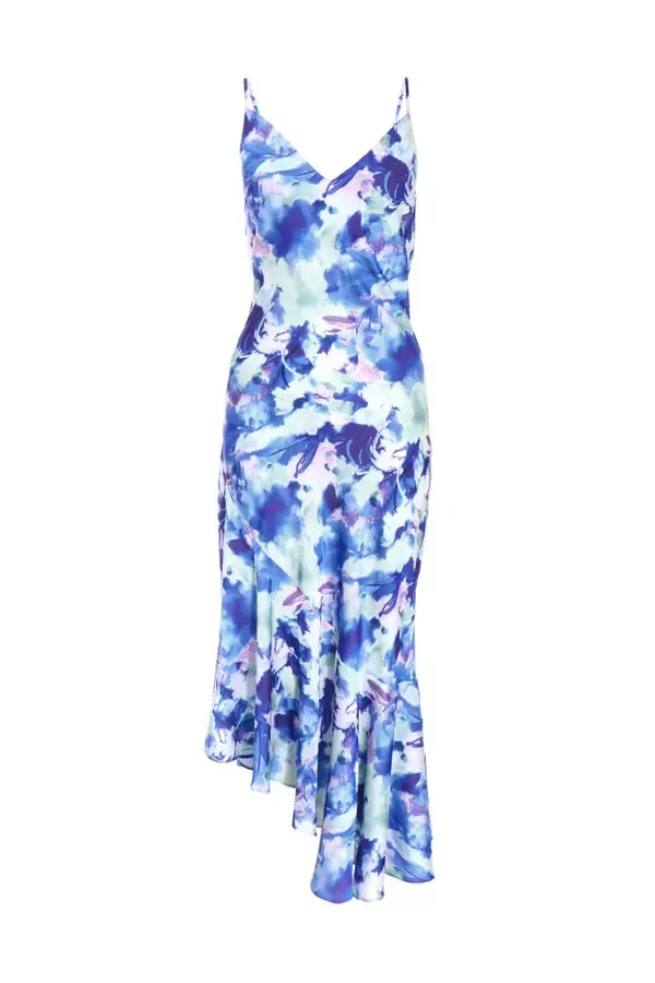Quiz Clothing Dresses Petite Blue Marble Asymmetric Midaxi Dress 8211 Women