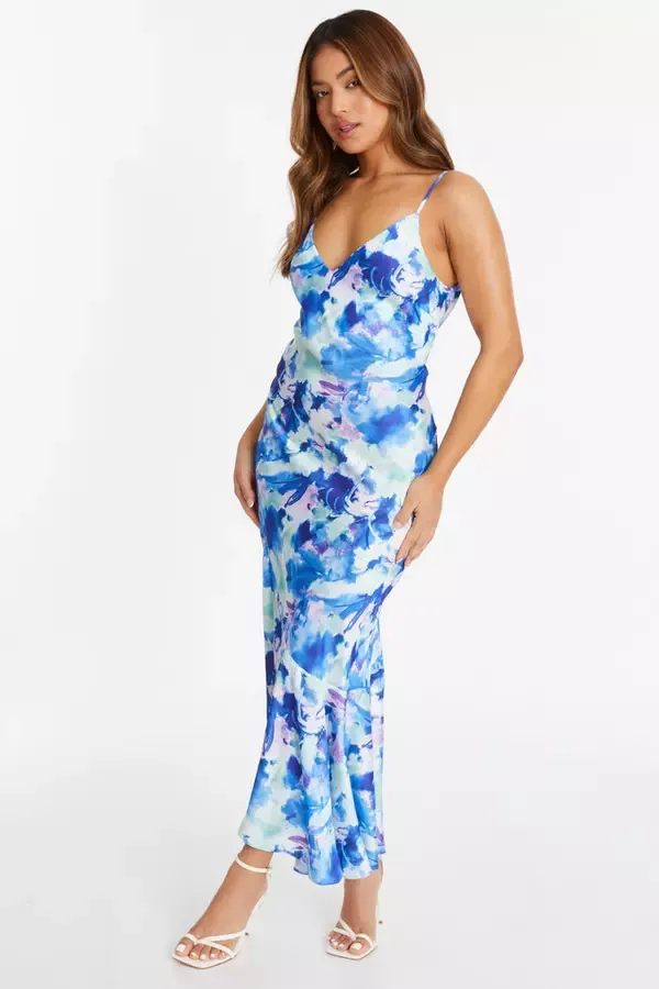 Quiz Clothing Dresses Petite Blue Marble Asymmetric Midaxi Dress 8211 Women