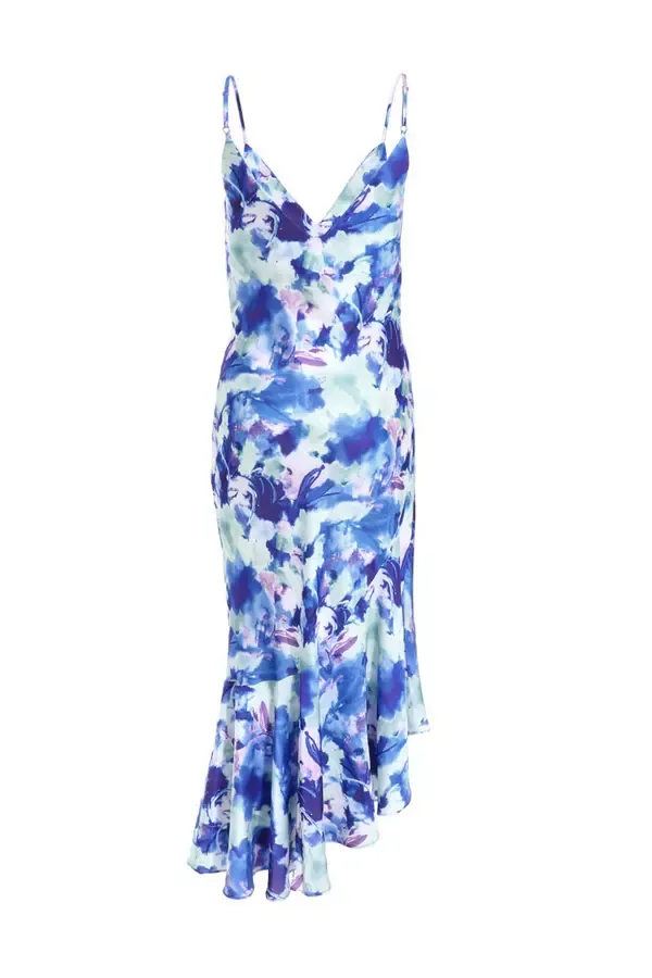 Quiz Clothing Dresses Petite Blue Marble Asymmetric Midaxi Dress 8211 Women