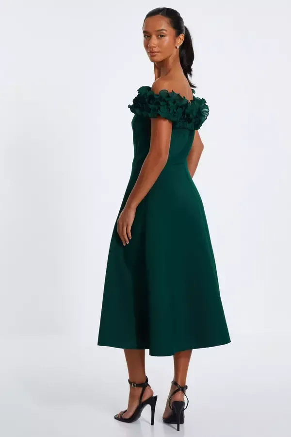 Quiz Clothing Dresses Petite Bottle Green Bardot Ruffle Skater Midi Dress 8211 Women Quiz Clothing Dresses Petite Bottle Green Bardot Ruffle Skater Midi Dress 8211 Women