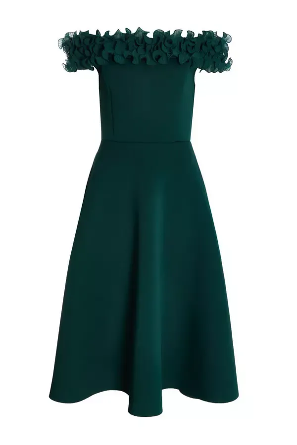 Quiz Clothing Dresses Petite Bottle Green Bardot Ruffle Skater Midi Dress 8211 Women Quiz Clothing Dresses Petite Bottle Green Bardot Ruffle Skater Midi Dress 8211 Women