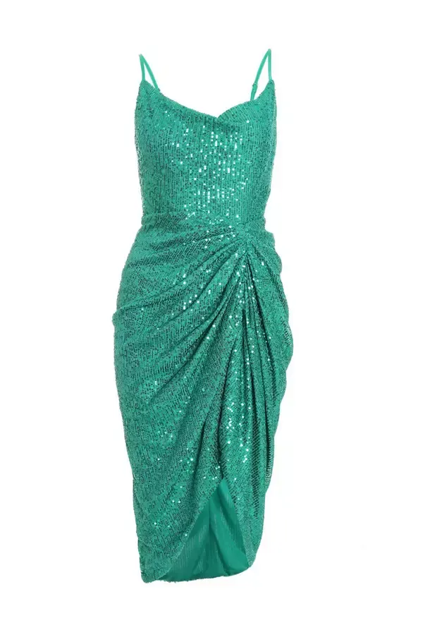 Quiz Clothing Dresses Petite Jade Green Sequin Ruched Midi Dress 8211 Women