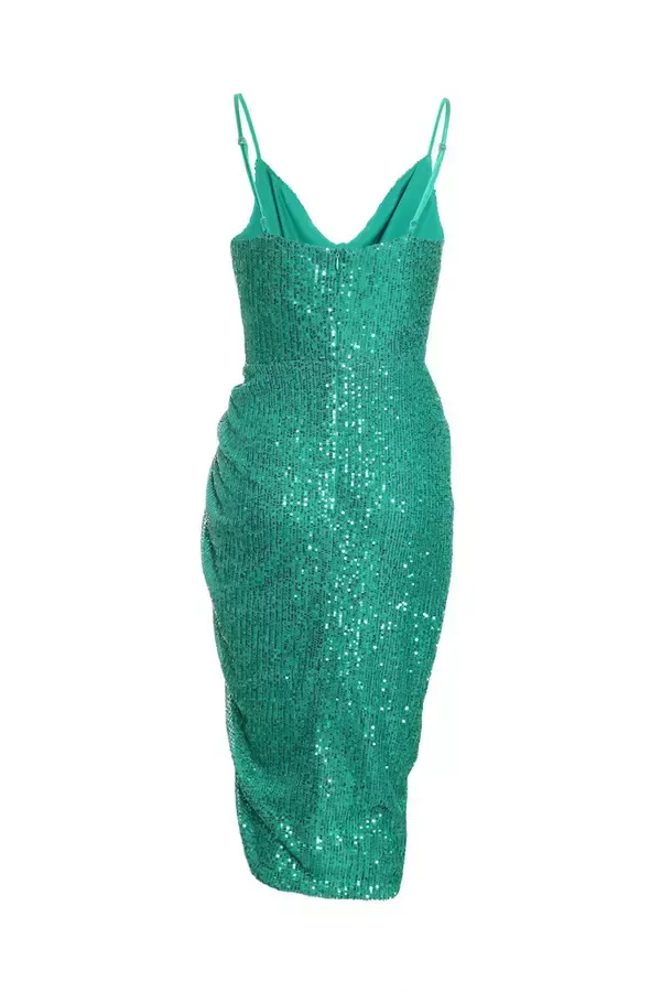 Quiz Clothing Dresses Petite Jade Green Sequin Ruched Midi Dress 8211 Women