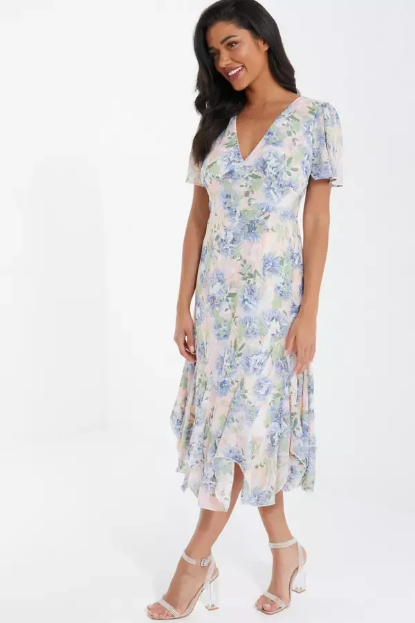 Quiz Clothing Dresses Pink Floral Midi Dress 8211 Women