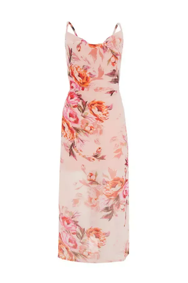 Quiz Clothing Dresses Pink Floral Tie Back Midaxi Dress 8211 Women