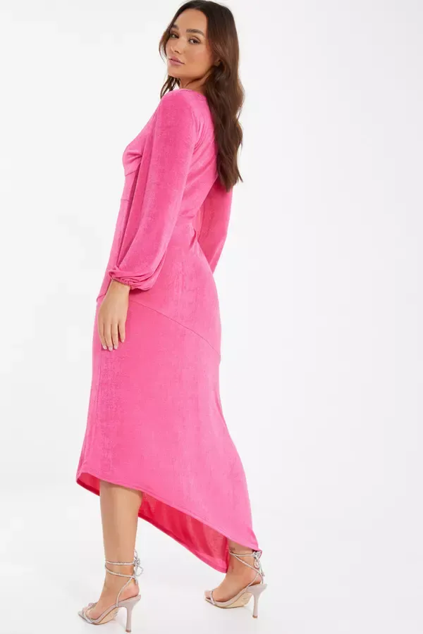 Quiz Clothing Dresses Pink Slinky Long Sleeve Maxi Dress 8211 Women