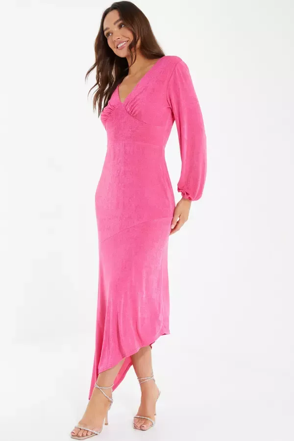 Quiz Clothing Dresses Pink Slinky Long Sleeve Maxi Dress 8211 Women