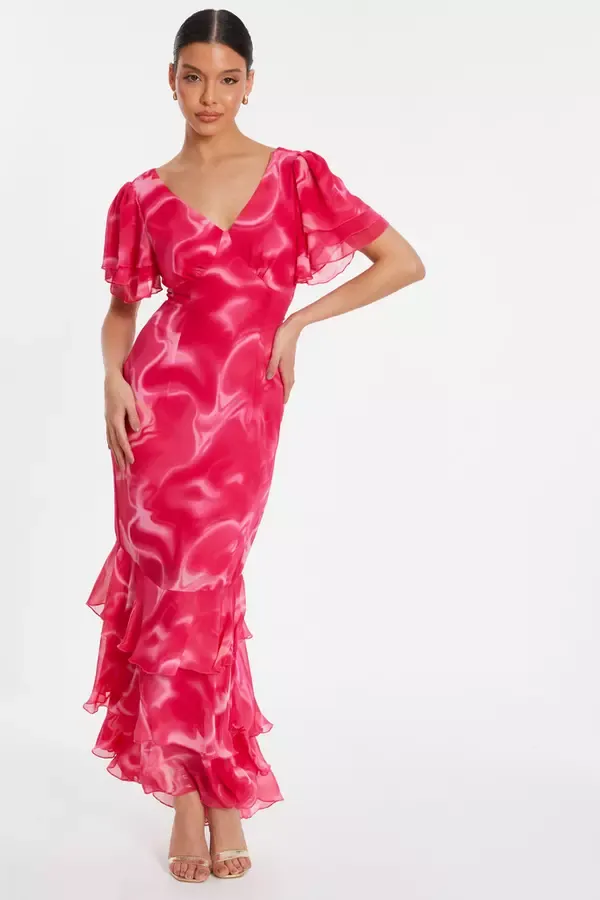 Quiz Clothing Dresses Pink Swirl Print Chiffon Maxi Dress 8211 Women