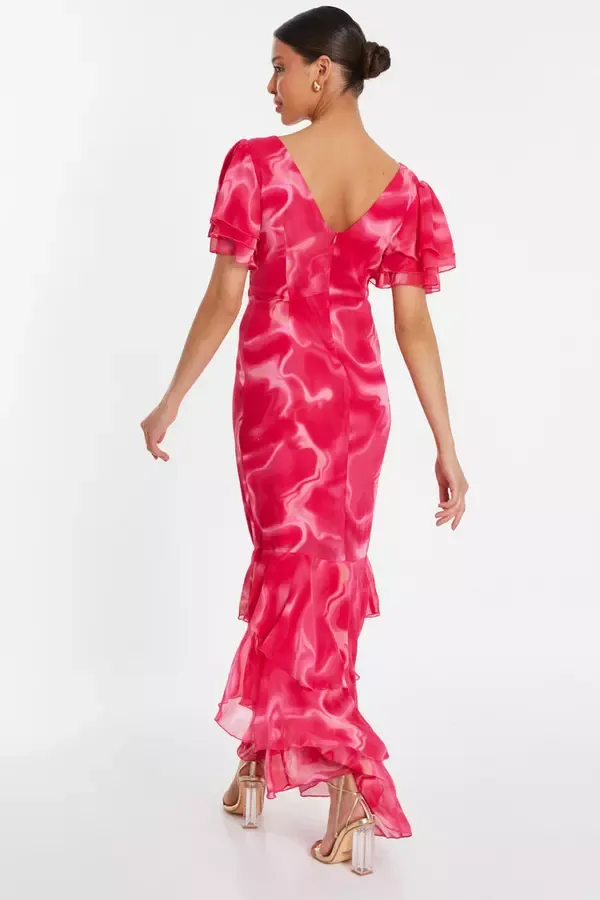 Quiz Clothing Dresses Pink Swirl Print Chiffon Maxi Dress 8211 Women