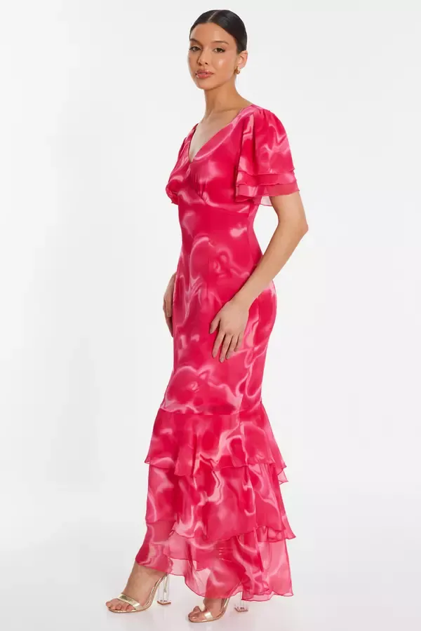 Quiz Clothing Dresses Pink Swirl Print Chiffon Maxi Dress 8211 Women