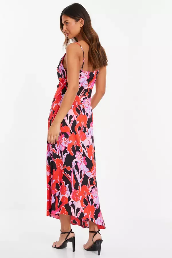 Quiz Clothing Dresses Red Floral Satin Midaxi Dress 8211 Women